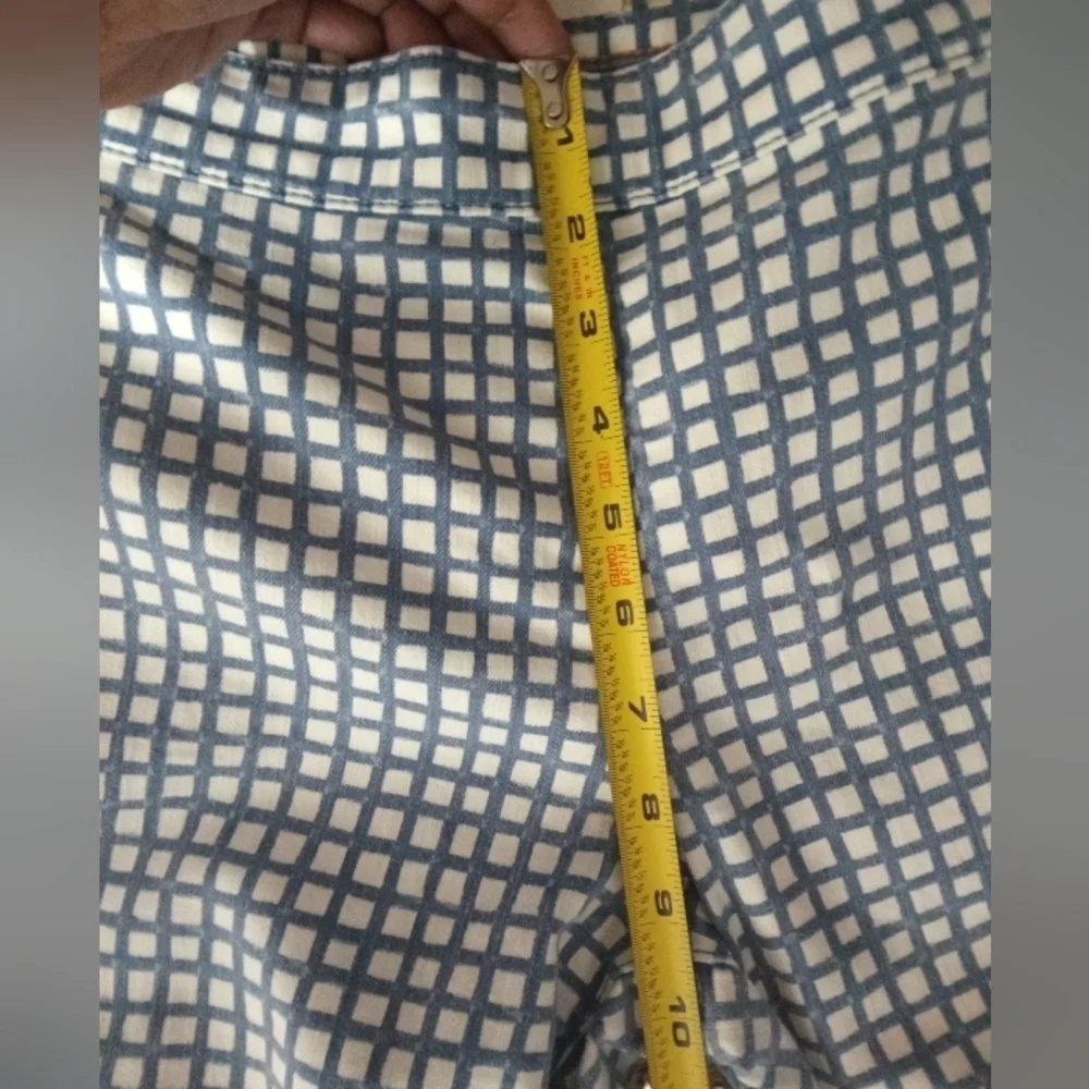 Tory Burch Blue White Geometric Cropped Pants Modern Slim Trousers Sz 30 (10)